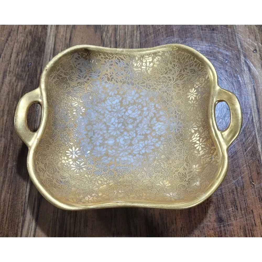 Vintage 24kt Gold Pickard Small Dish Embossed with Flowers